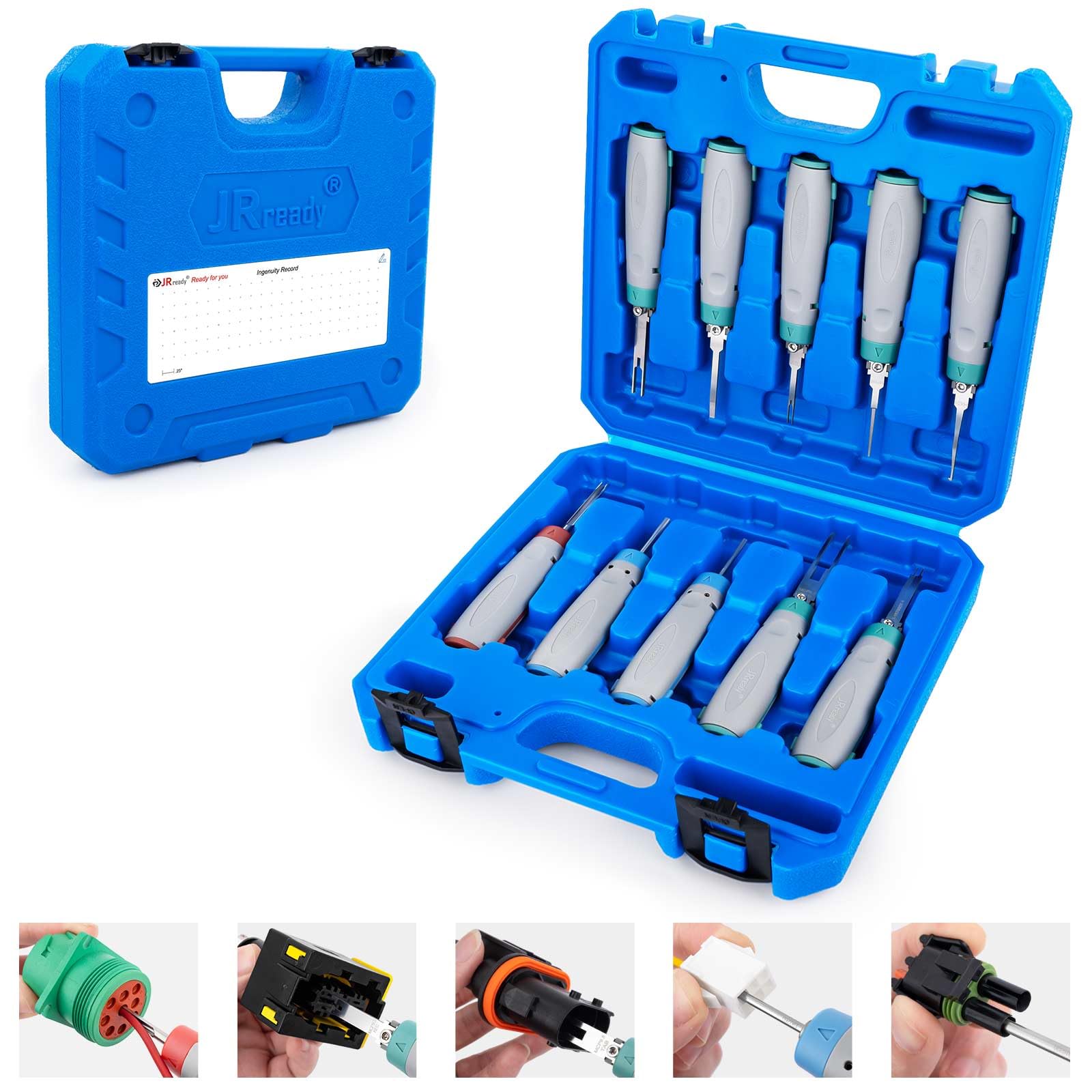 JRready 10Pcs Terminal Removal Tool Kit – Depinning & Release Tool for Deutsch, TE, AMP, Delphi, Aptiv Connectors – Automotive, Industrial, Agricultural Equipment Repair