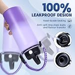 Insulated Water Bottle, 32 oz Stainless Steel Wide Mouth Water Bottles with 2 Leak Proof Lid and Paracord Handle, Double Wall Vacuum Insulated Sports Water Bottle, Gradient Purple
