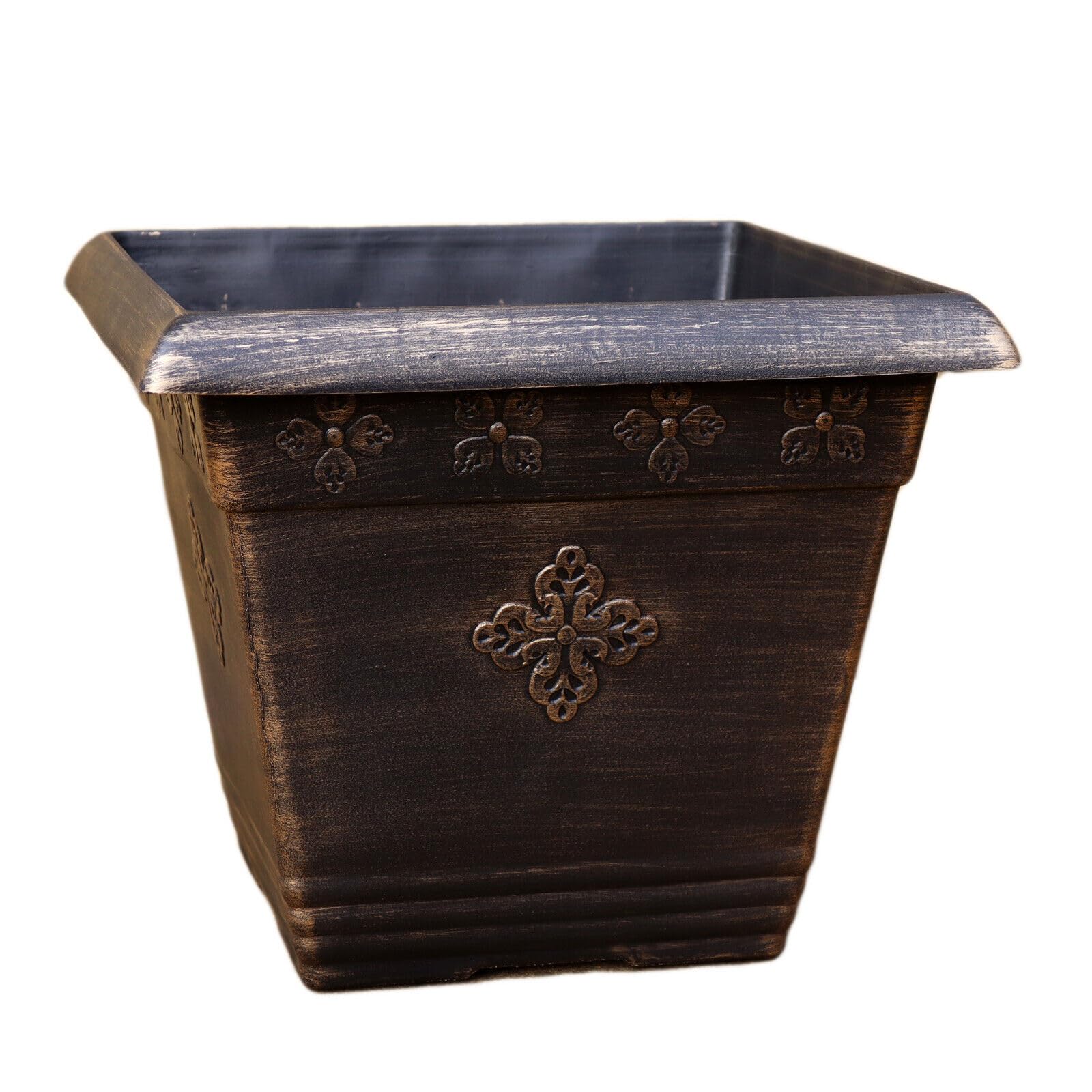 Darthome Bronze Square Medley Planter 37Cm Black Plastic Antique Baroque Garden Plant Pot