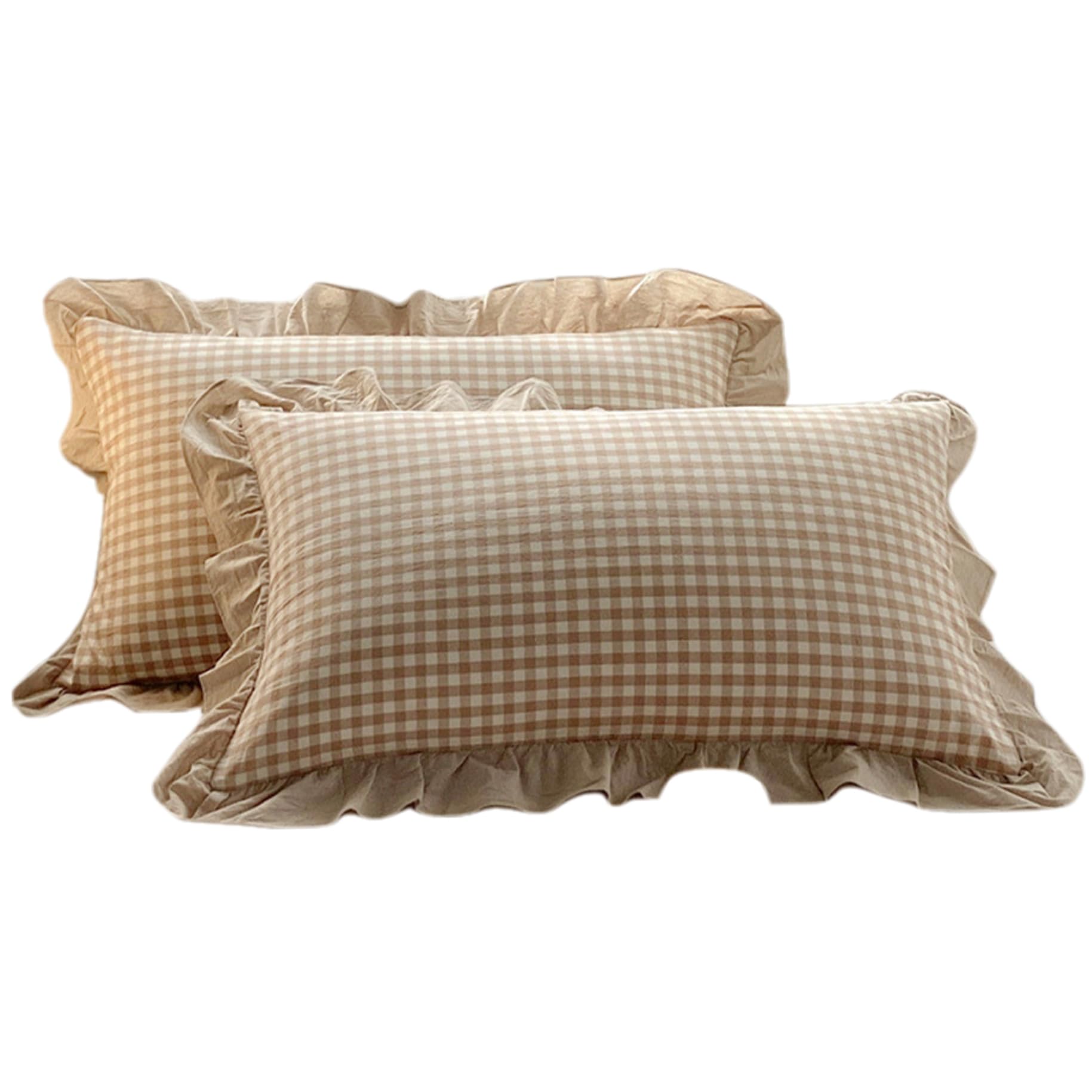 Housse de coussin vichy anti-transpiration en coton pour oreiller queen à volants