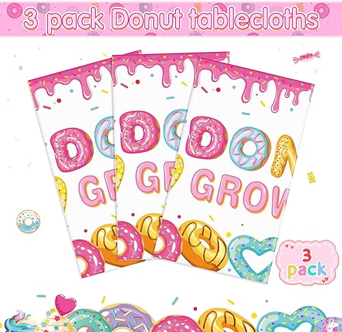 Miniatura 4 de Dandat 3 piezas de donas para decoración de fiesta, manteles de dona, desechables, de plástico, rectangulares, para fiestas de cumpleaños, para