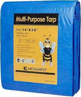 Double-Sided Waterproof Poly Tarp 14x20 Feet 5mil Thick Polyethylene Tarps, Perfect for Outdoor Use, Plastic Cover & Mat for Tent Camping Storage Boat Bikes Vehicles