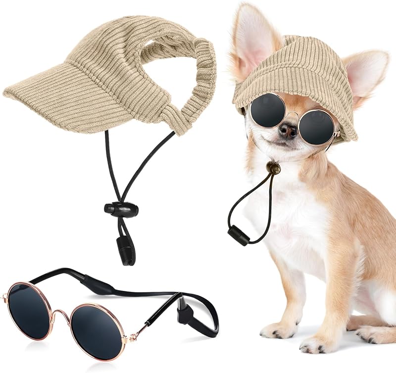 Chapéu de Sol para Cães Pequenos com Furos para as Orelhas e Óculos, Jadive, Khaki