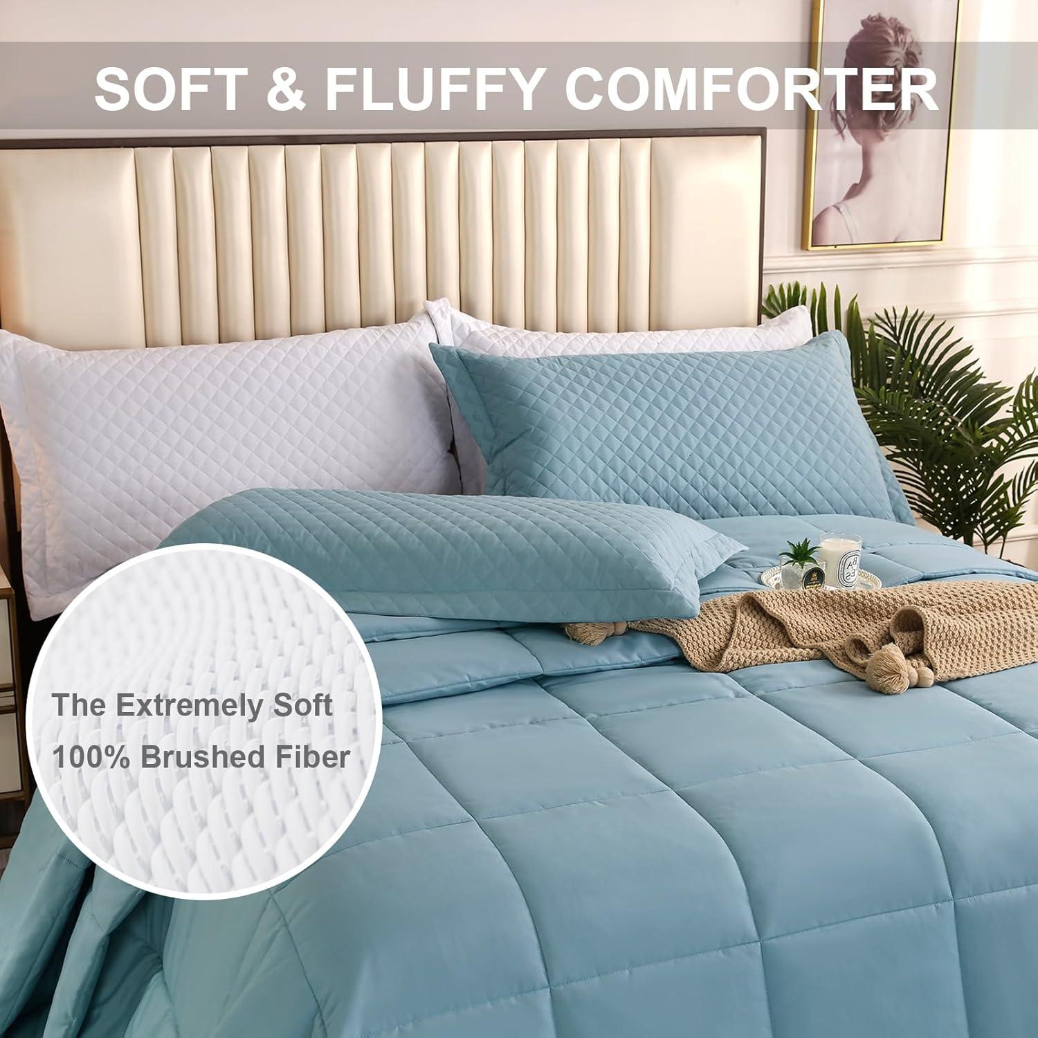 Size 128x120 Color Light Blue Oversized King Plus Comforter, Winter Warm Extra Large King Size Quilt Piece Lightweight Reversible Down Alternative Comforter for Al