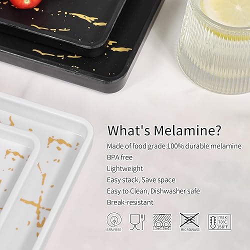 Miniatura 14 de Juego de vajilla de melamina – 12 piezas de platos cuadrados y cuencos para 4, uso en interiores y exteriores, apto para lavavajillas, negro