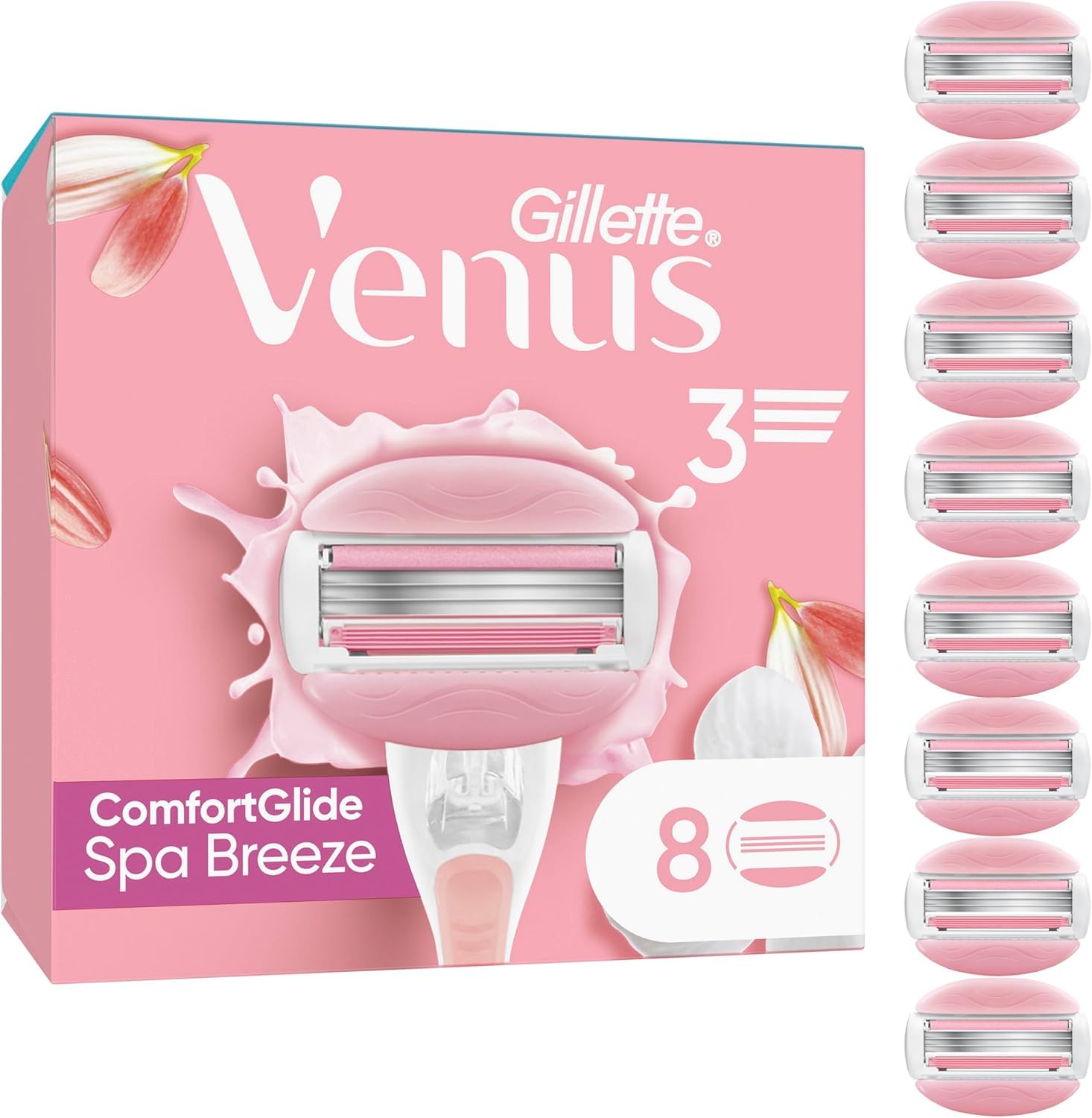 Gillette Venus ComfortGlide Spa Breeze, confezione da 8 ricariche per rasoio da donna, con 3 lame progettate per corpo e peli