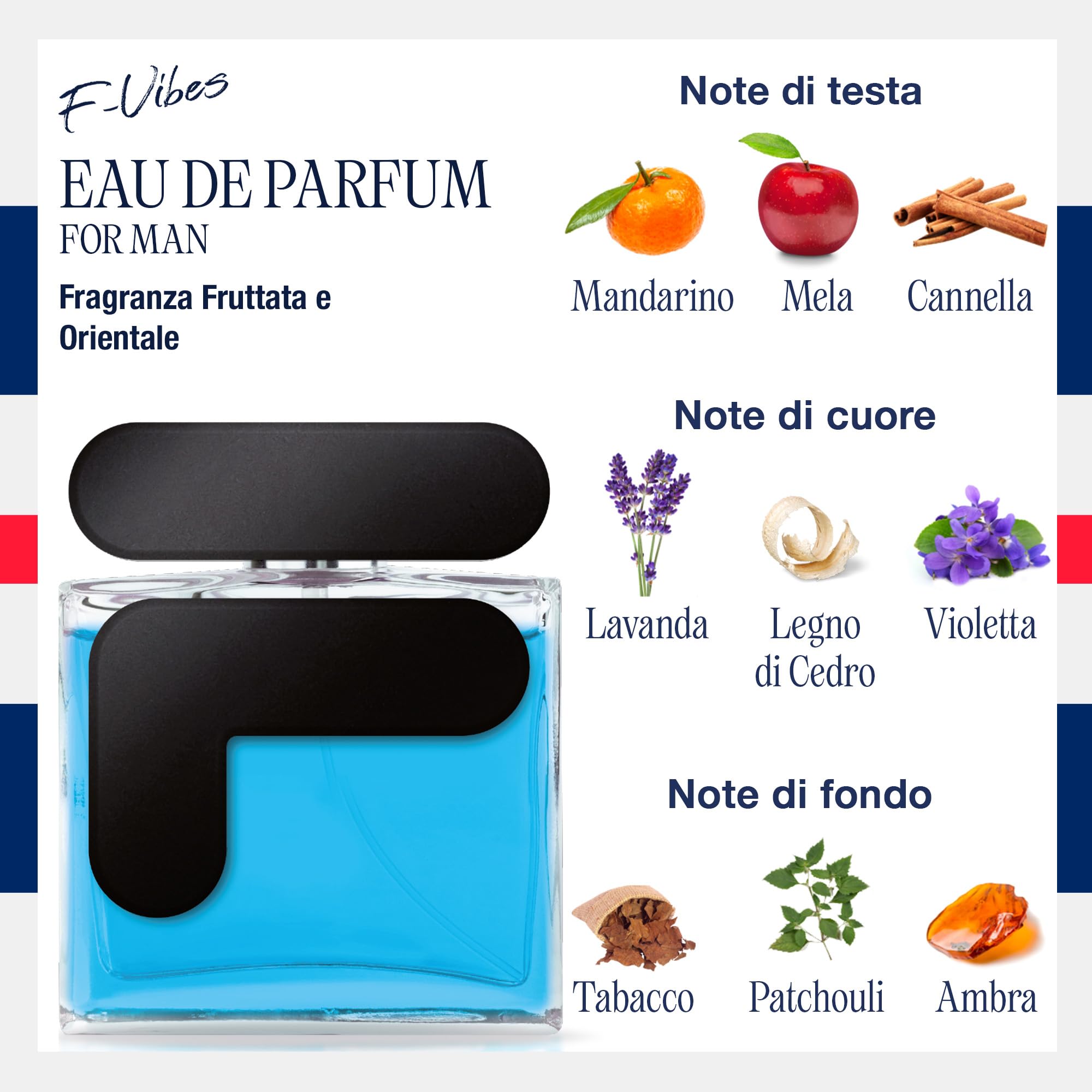FILA F-Vibes Eau de Parfum for Man 100 ml, Profumo uomo speziato e legnoso, Eau de Parfum uomo con note di mandarino, mela e cannella, Profumo eau de parfum idea regalo per l'uomo moderno e sportivo