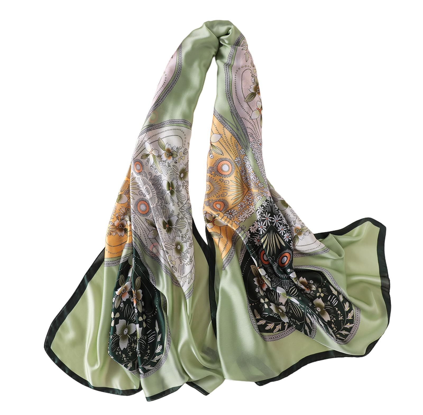 Silk scarf Women Shawl Yellow Scarf Stain Neckerchief Head Wrap Thin Scarf Ladies Beach Shawl Vintage Bridal Chiffon Scarf Muslim Colorful Cloth Christmas Decorations Scarf Belt (Grey)
