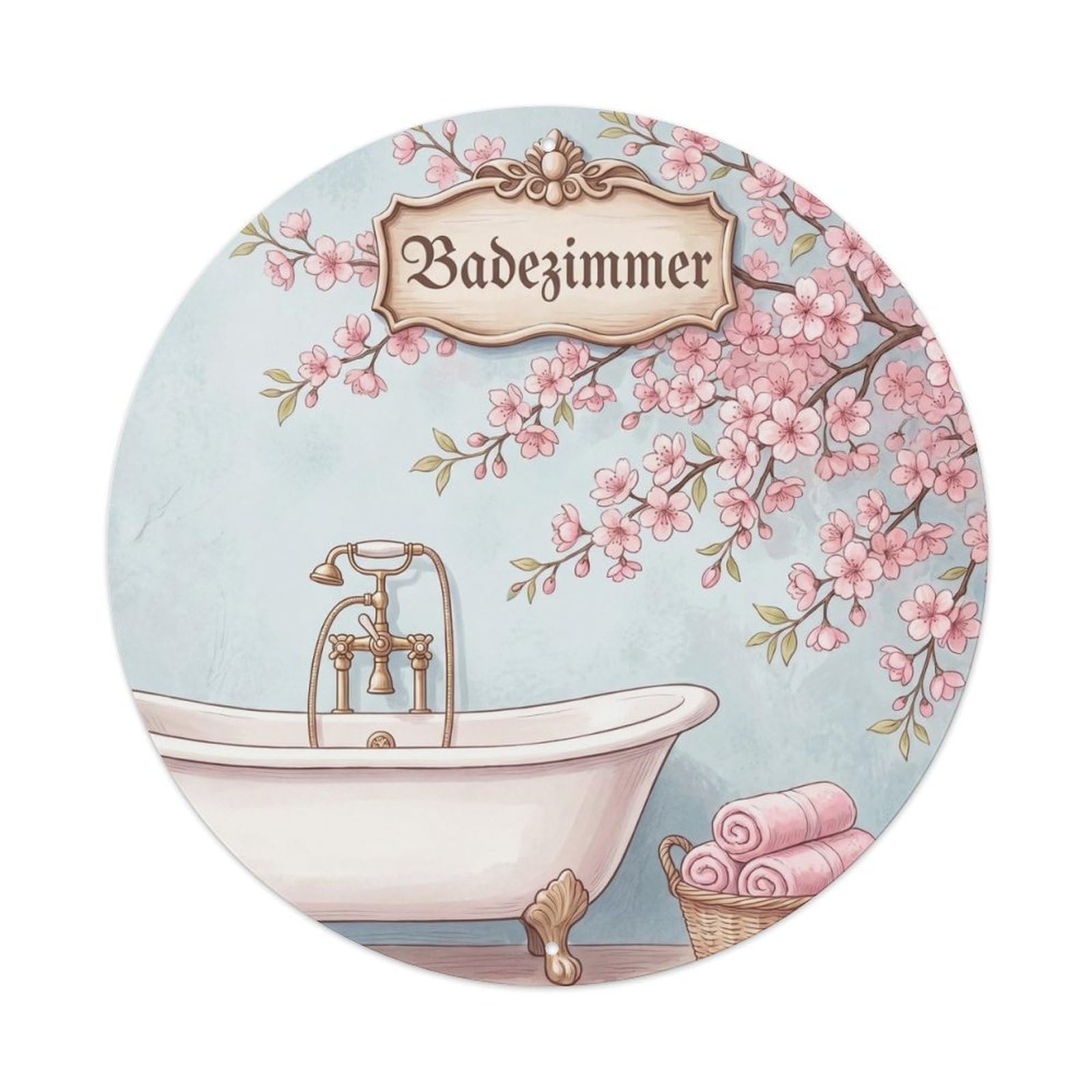 Badezimmer Cherry Elegant Bathroom Wall Vintage Metal Tin Sign Plaque Wall Decor for Cafe, Club, Garden Round Metal Poster 8x8Inch
