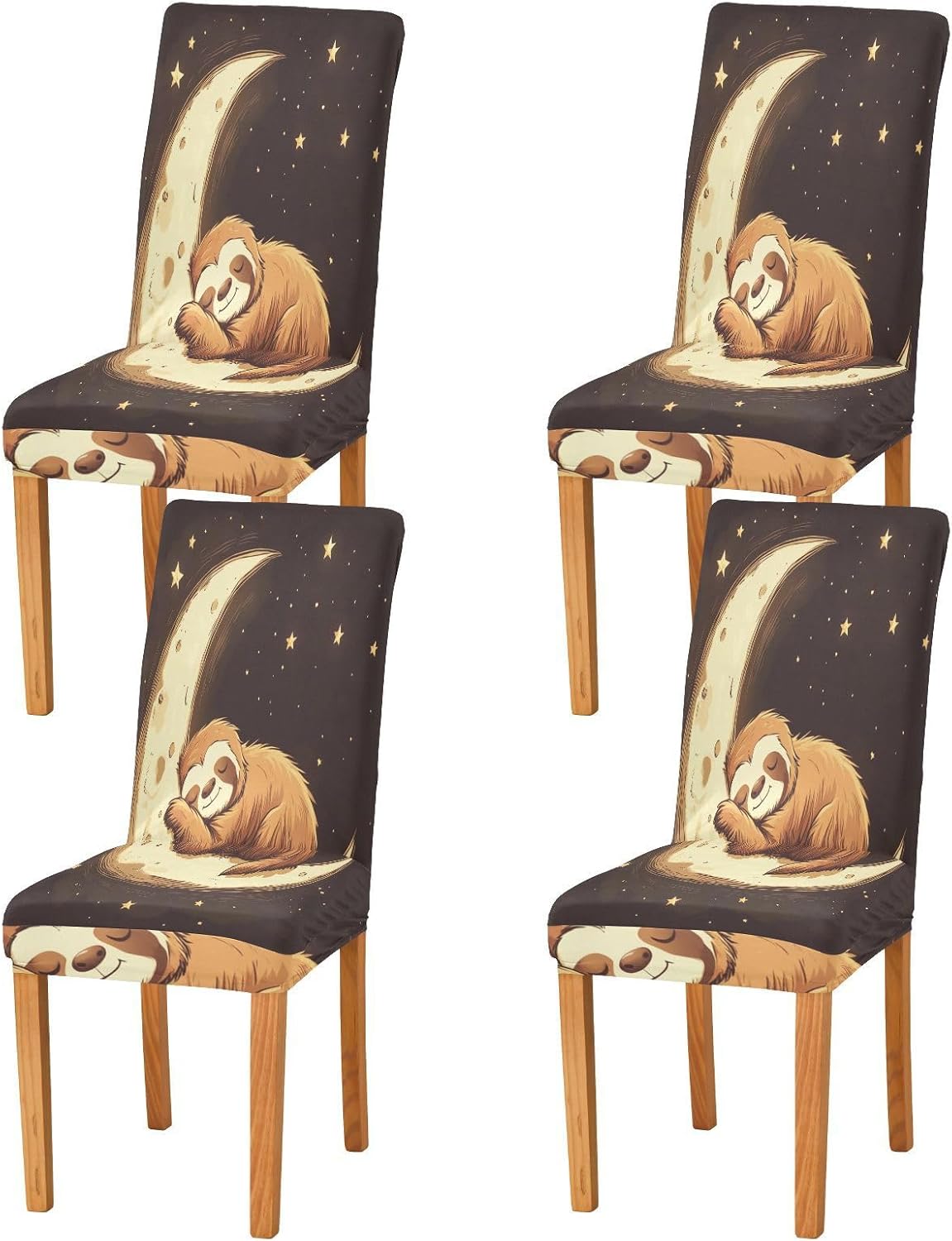 ALAZA Chair Covers for Dining Room, Sloth Moon Stars Stretch Chair Cover Sets Chair Protector Removable Washable for Ktichen Restaurant Hotel