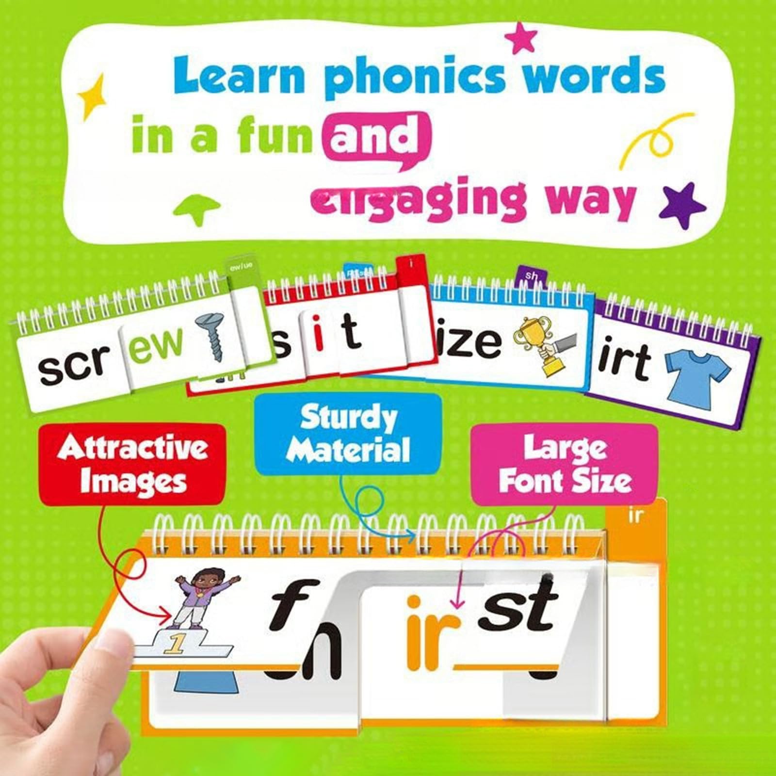 Libro educativo Phonics per famiglie con parole e design colorato per migliorare le capacità di lettura e costruire il vocabolario