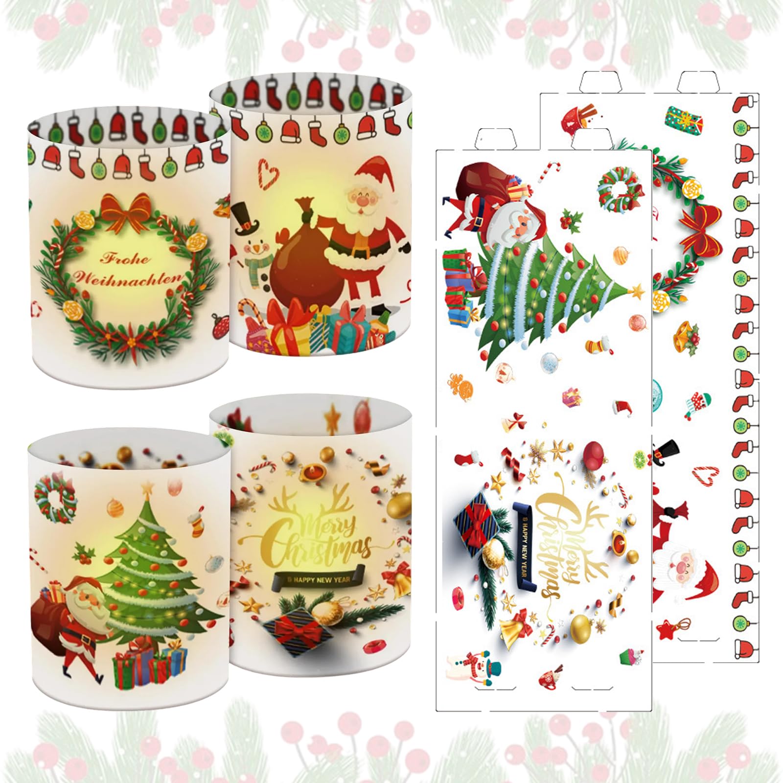 24pcs Velas Navidad Decoración Farol para Navidad Decoración de Mesa de Navidad Farol Navideño, Apto para Velas para Decoración Navideña de Interiores 2 Estilos
