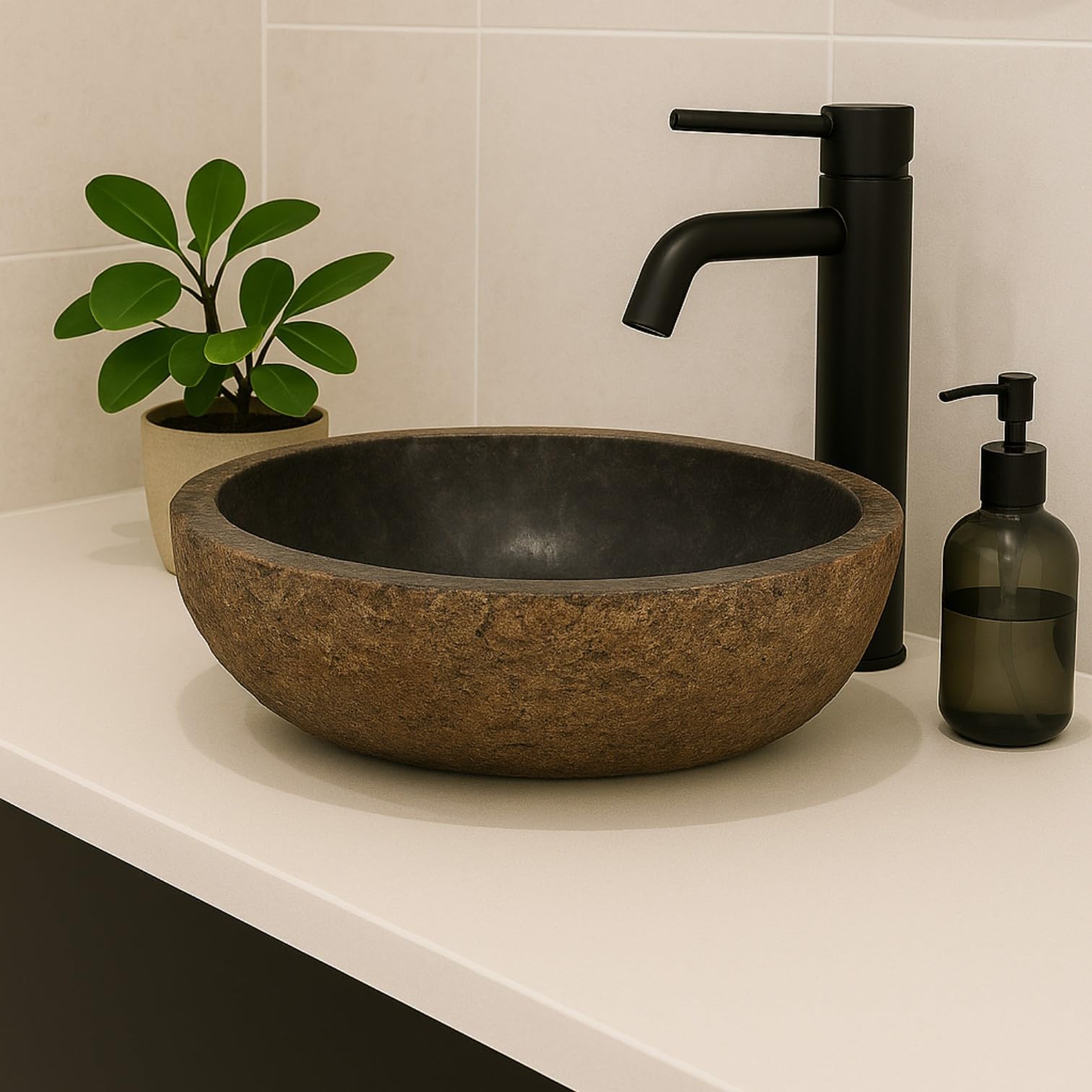 Lendo Online Washbasin oval (40-45) x(30-35) cm river stone - natural stone rust coloured - sink for bathroom - sink - wash bowl - unique shape and color!