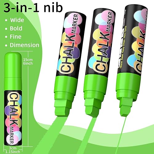 Miniatura 2 de Marcadores de tiza jumbo versátiles: 8 vibrantes marcadores de pintura para ventanas de automóvil, lavables para automóviles, punta gruesa de 0.591