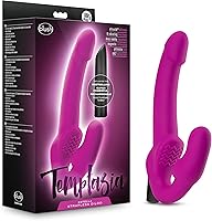 Vista 1 de Blush Temptasia Estella - Consolador vibrador curvado de silicona de 9.5 pulgadas, doble extremo sin tirantes, recargable, impermeable, profundo