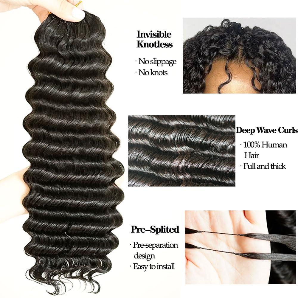 22 Inch Feather Crochet Human Hair Echte Haarverlängerung 60g 40 Strands #99J Burgundy Red Color Soft Lightweight Deep Wave Crochet Human Hair Bundles Human Hair Crochet Extensions
