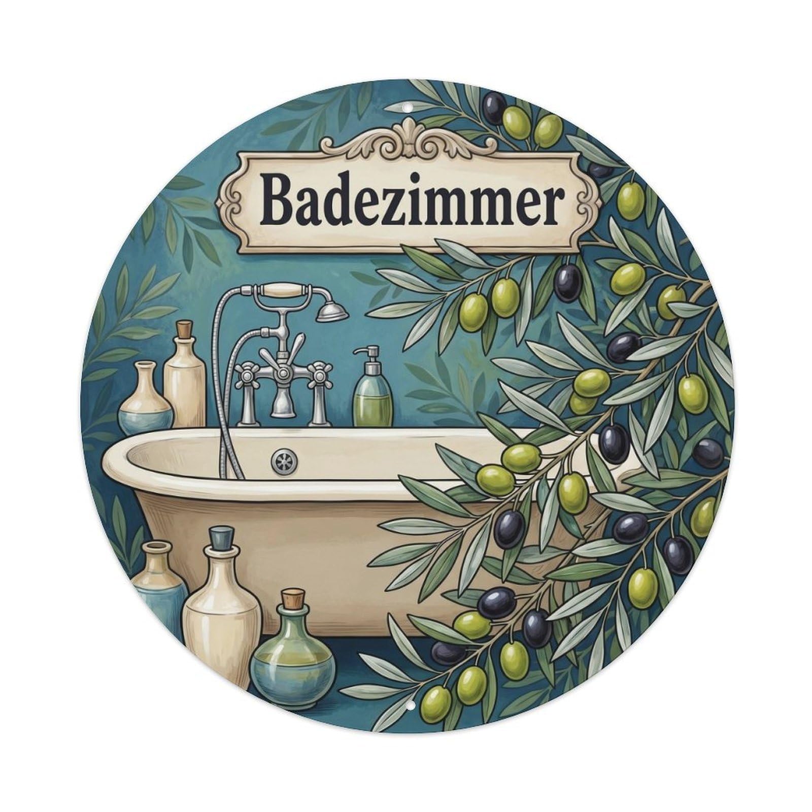 Yrnq Vintage Style Bathroom Olive Branch Bathroom Decor Vintage Metal Tin Sign Plaque Wall Decor For Cafe, Club, Garden Round Metal Poster 8X8inch