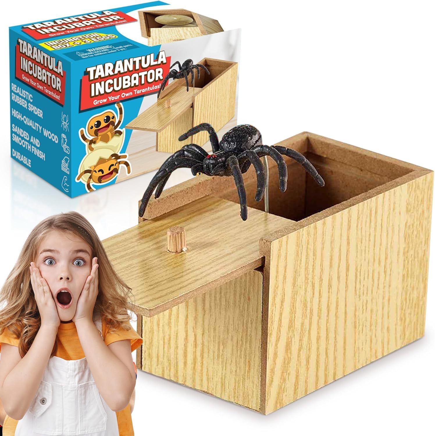 Gagster Spider Box Prank Fake Tarantula Incubator – Hilarious Practical Joke Toys – Trick & Scare Surprise Rubber Spider – Prank Present Packaging – Funny Joke Gifts for Kids & Adults