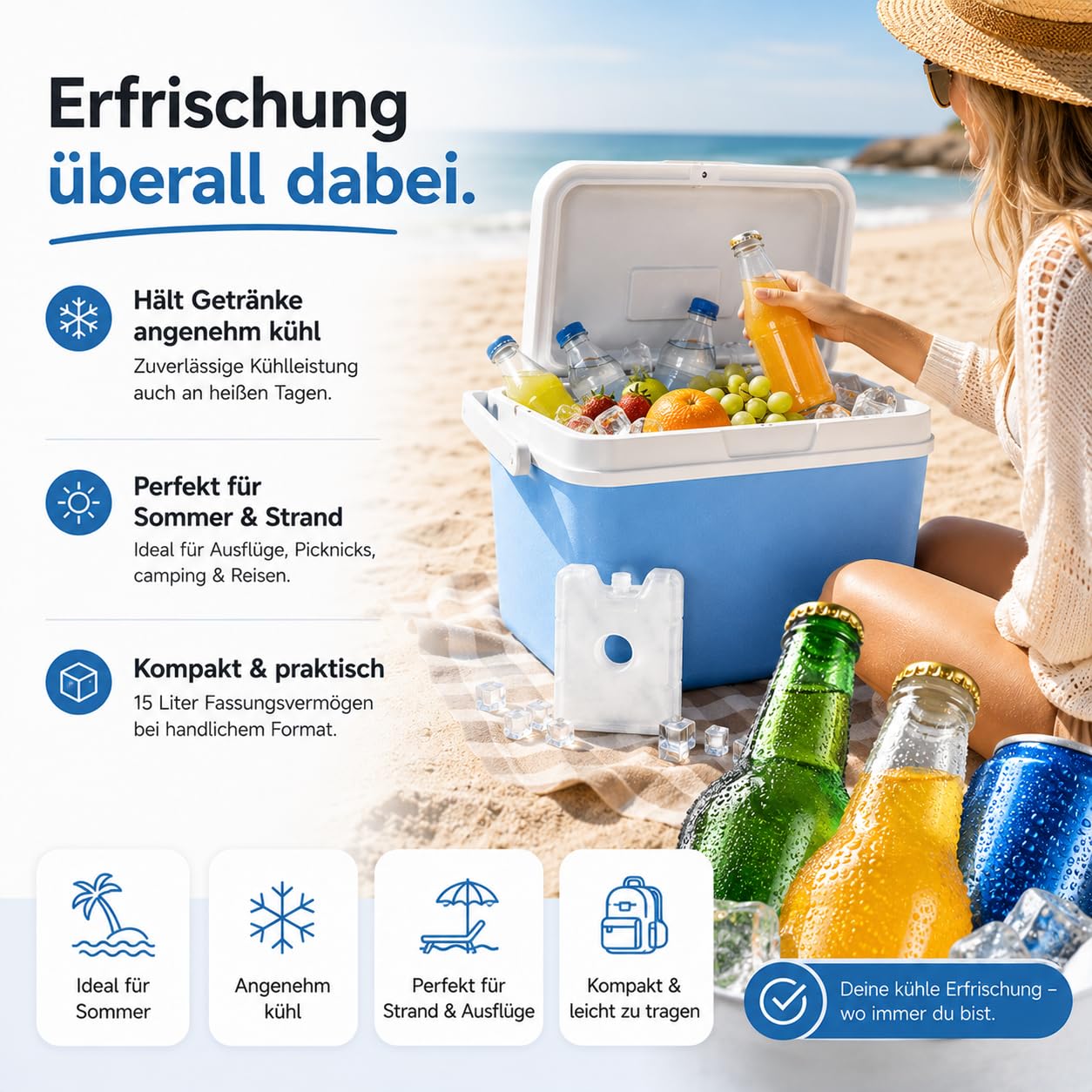 15 Liter Kühlbox mit Kühlelement & Kühlakku– Thermobox für extra Lange Kühlung, ideal als Kühltasche
