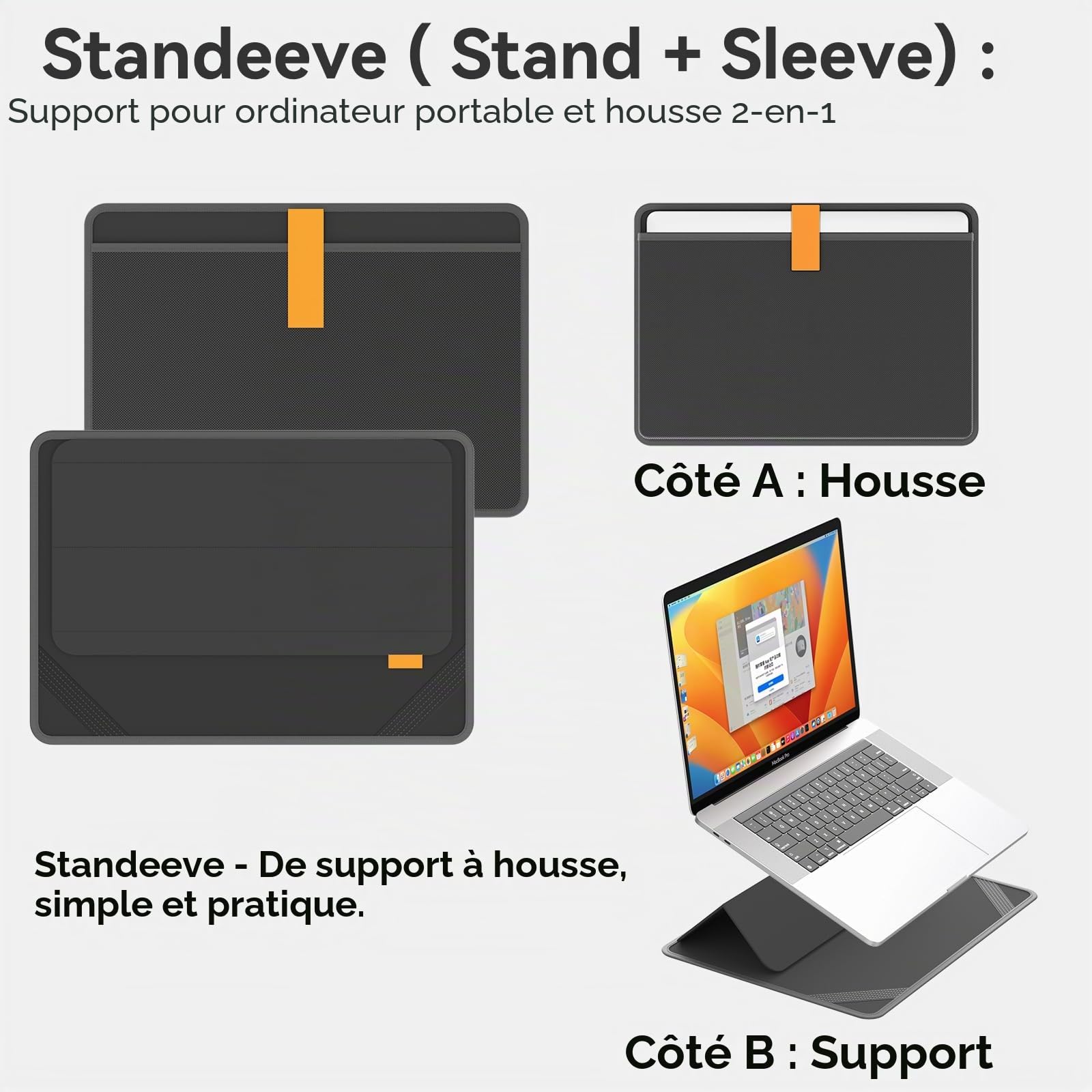 Smatree Sac à bandoulière pour ordinateur portable avec support(A485S), Noir - pour Apple, per 15-16 pollici Apple Macbook (A485S)