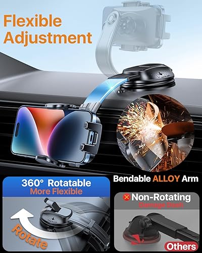 Miniatura 4 de HTU Soporte de teléfono de automóvil con succión más fuerte mejorado, brazo flexible, soporte giratorio para teléfono celular para salpicadero,