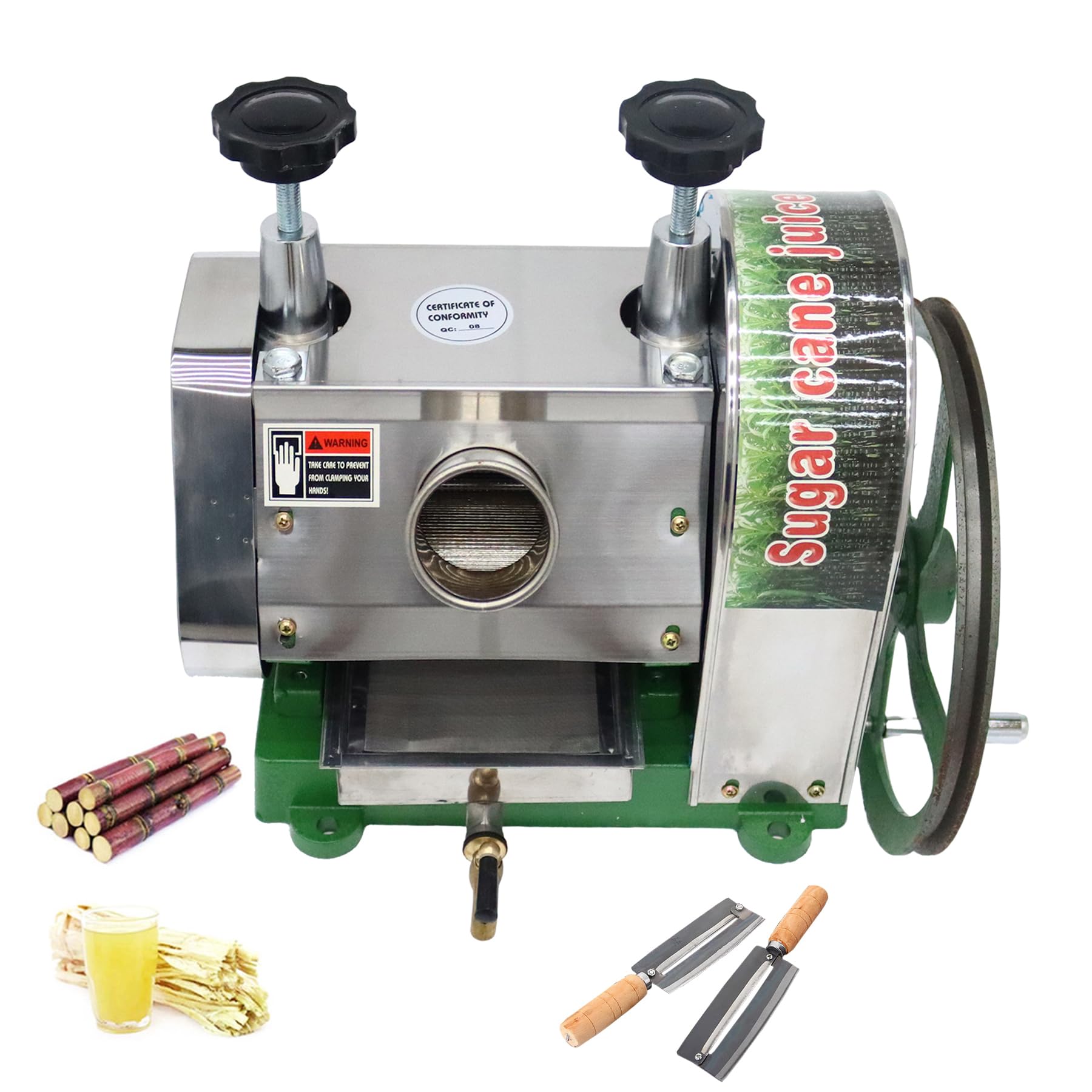 INTSUPERMAI Manual Sugar Cane Juicer Commercial Sugarcane Press Extractor Crusher Squeezer Stainless Steel Sugar Cane Press with Peeling Knives