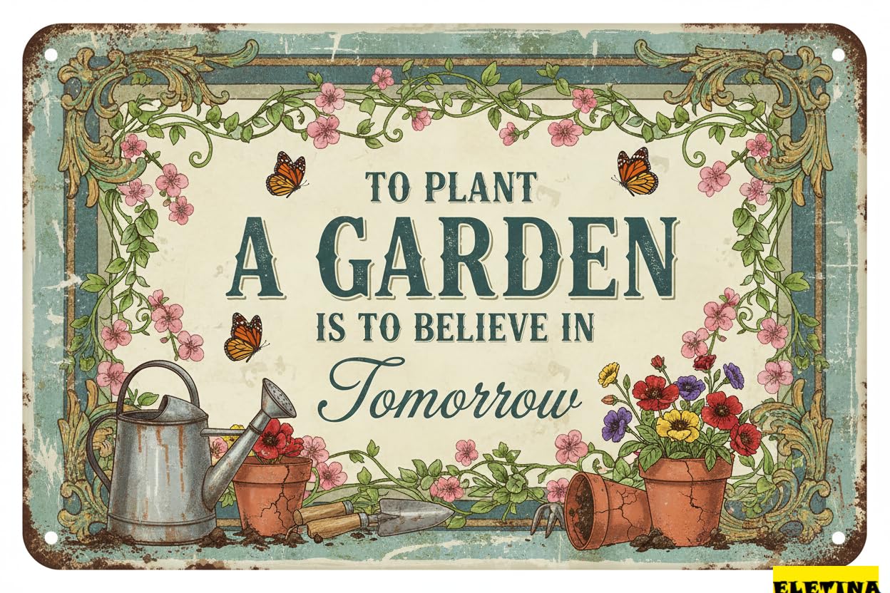 Personalized Sign for Man Cave Garden Metal Tin To Plant A Garden Is To Believe Tomorrow Vintage Wall Decor Outdoor Yard Patio Home 8x12inch Private Property Decorative