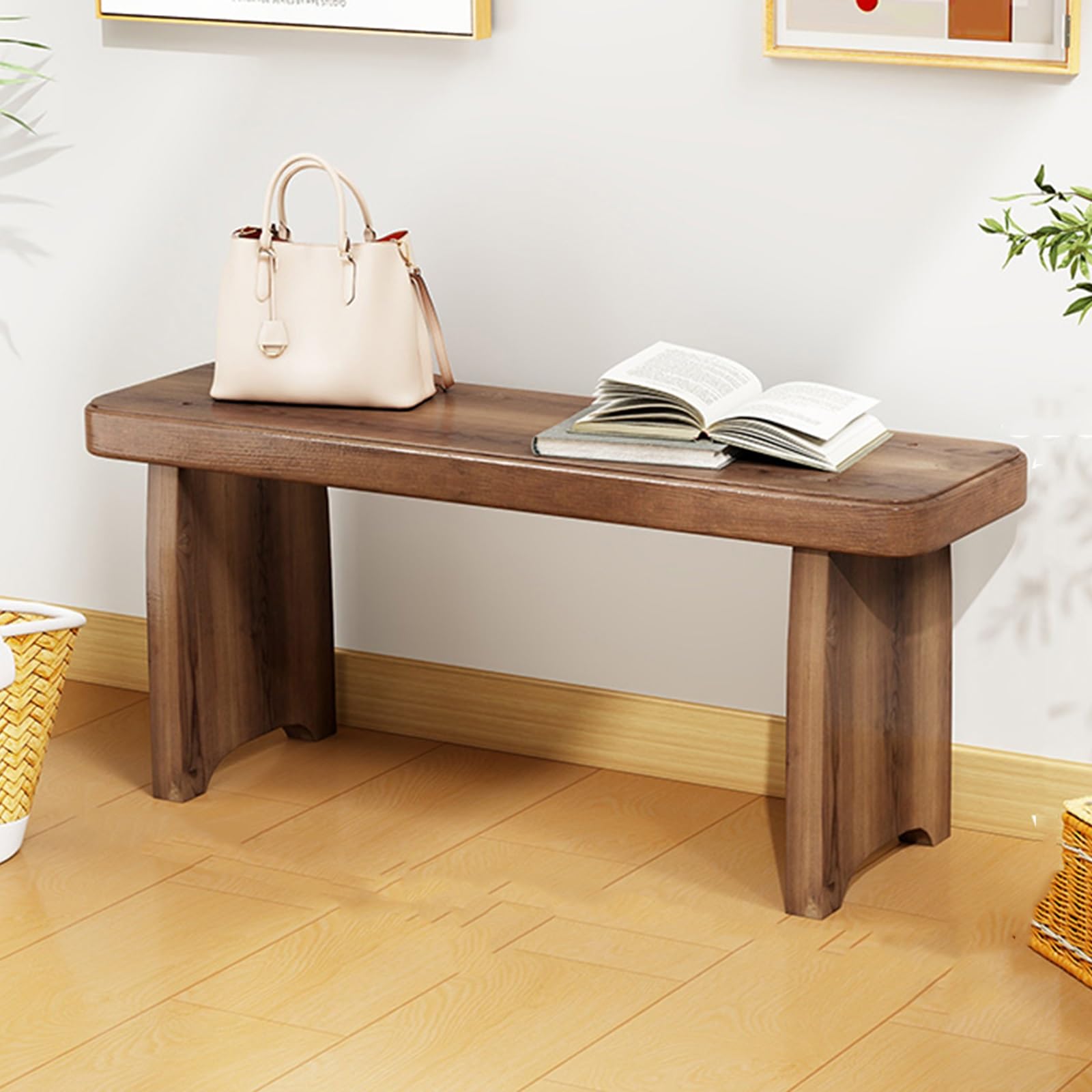 Ławka wejściowa i stół do przewijania z litego drewna, stołek bez podłokietników, do salonu, sypialni i przedpokoju (90 x 20 x 35 cm) - wszechstronne futro do dekoracji domu