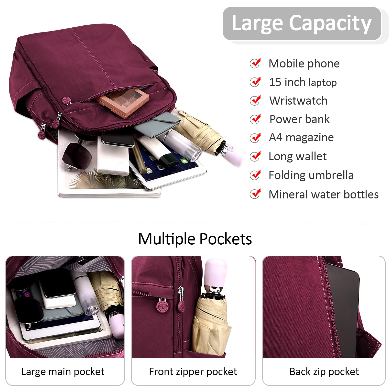 DIRRONA Moda Duży Plecak damski na 15 cali Laptop Codzienny Codzienny Plecak Podróżny Biznes Szkoła Uniwersytet Nylon Plecak Antykradzieżowy Elegancki Plecak Na Ramię