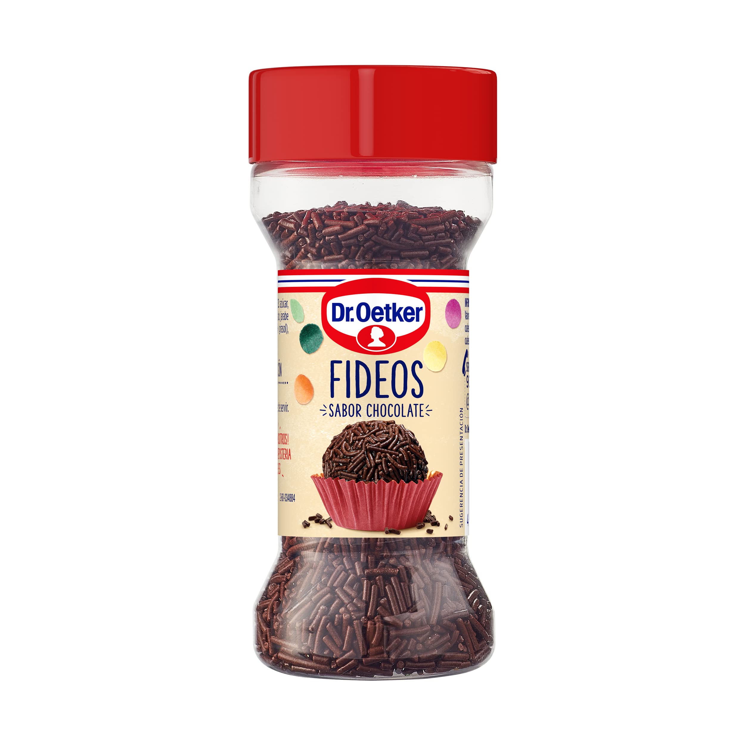 DR. OETKER - Fideos de Chocolate 45 g, Ideal para Decoración de Repostería y Pastelería, Sabor Chocolate Negro, Textura Crujiente, Formato Dispensador
