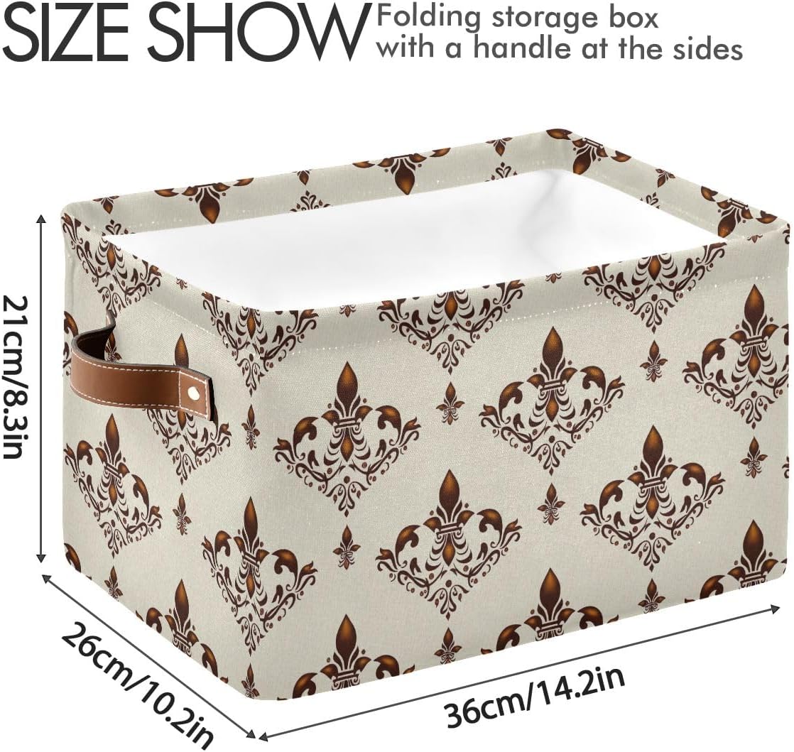 Canvas Rectangular Laundry Storage Organizer - Fabric Collapsible Closet Storage Bins for Bathroom, Clothes Vintage Fleur De Lis 2 Pack