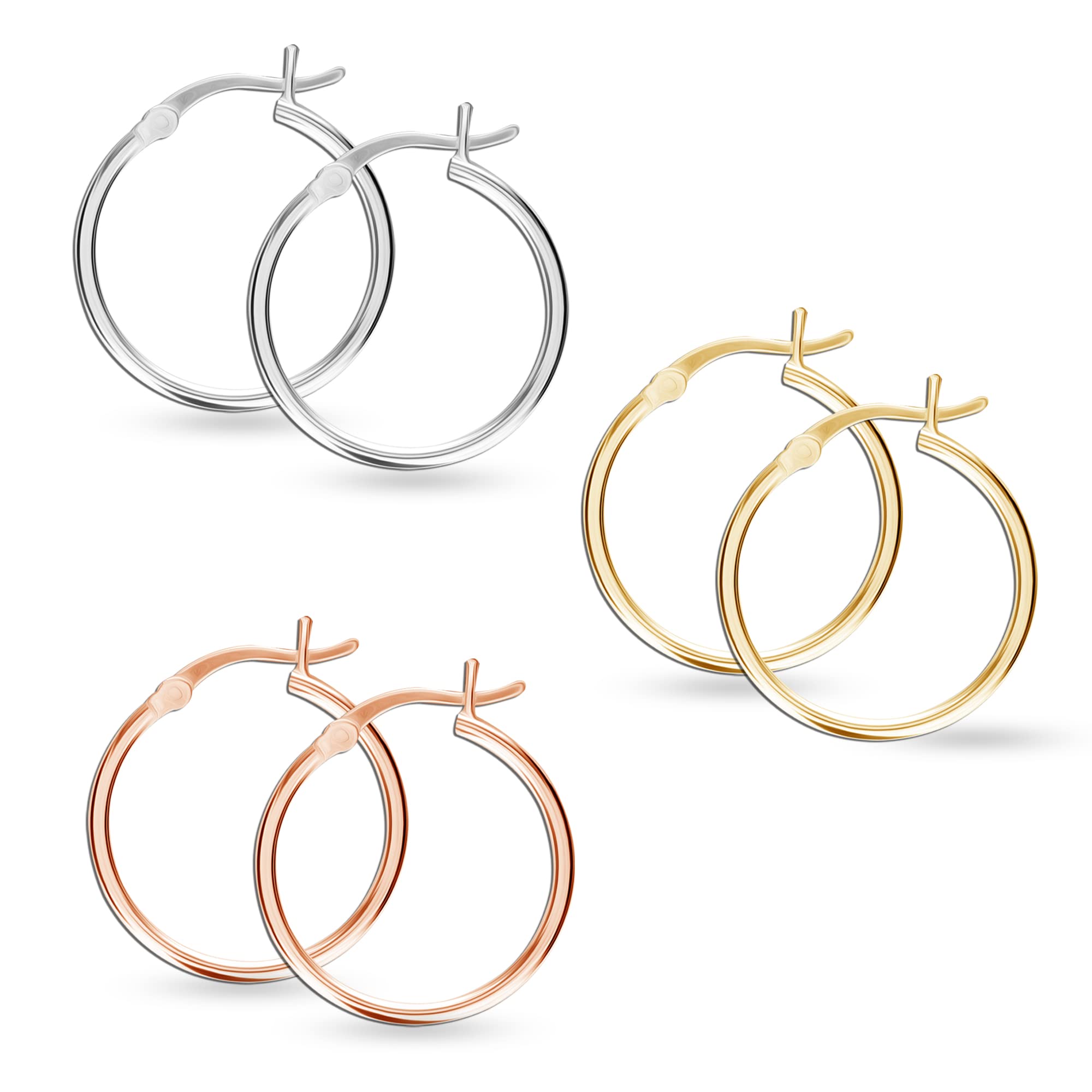 LeCalla Pendiente del aro Italiano clásico Plata esterlina 3 MM Tubo para Mujeres