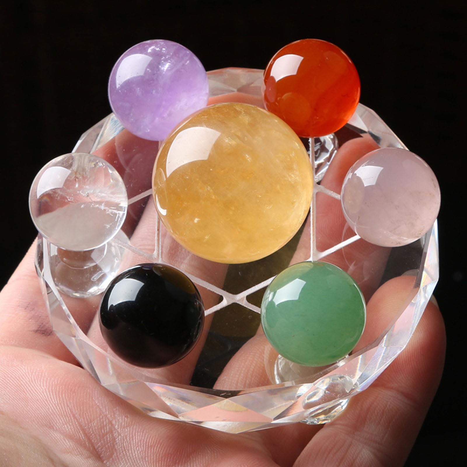 HHCTEBEC 7 Chakra Healing Crystal Balls Sphere – Seven Star Energy Ornaments for Fengshui, Reiki Tumbled Stones, Meditation & Energy Balancing,4.7"