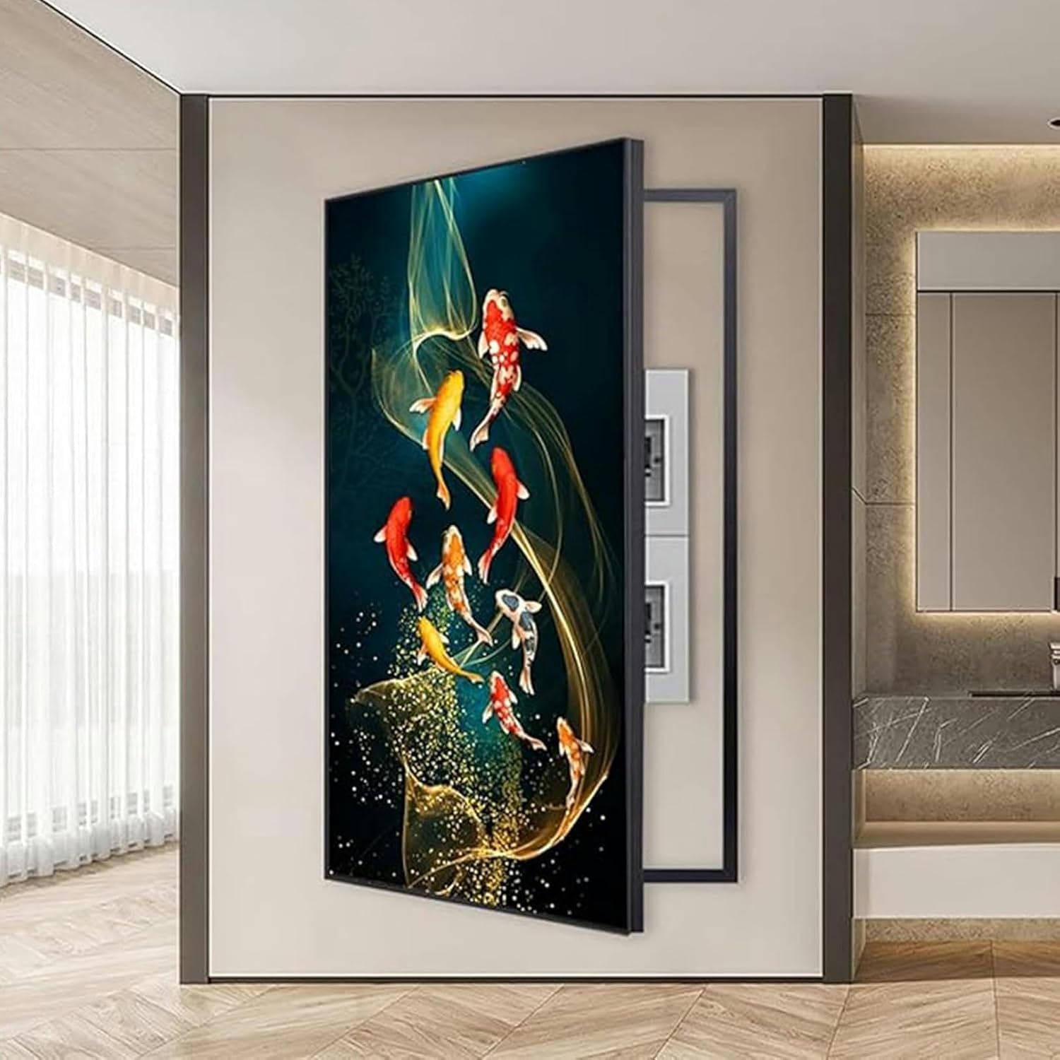 Modern Minimalist Decorative Picture Frame Electric Box Cover, Water Resistant, Alloy & Porcelain, Black, 1 x Meter Box Decorative Painting