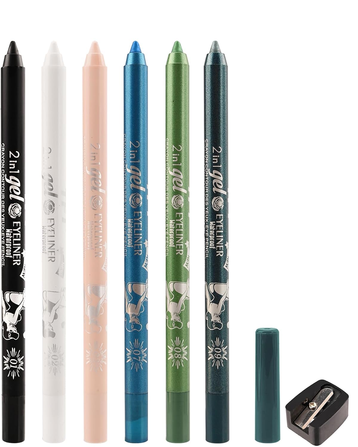 Colorato Gel eyeliner matite penna set, 6 pezzi Eyeliner impermeabile Labbra Liner Ombra d'occhio Matite sopracciglia Pen Eye Makeup ﻿ (01#+02#+03#+05#+06#+07#)