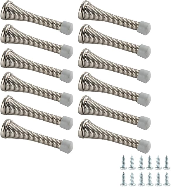 Amazon Basics Spring Door Stop, 12-Pack, Brushed Nickel
