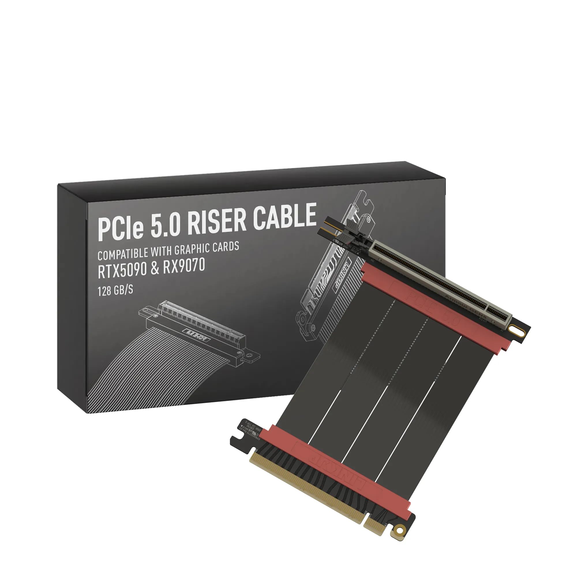 LINKUP PCIE 5.0 Riser Cable | for Vertical GPU Mount | Right Angle | Graphics Card GPU Ready | Usable with PCIe 4.0 &amp; RX 9070/ RTX5090 | 10cm (Total Length: 14cm)