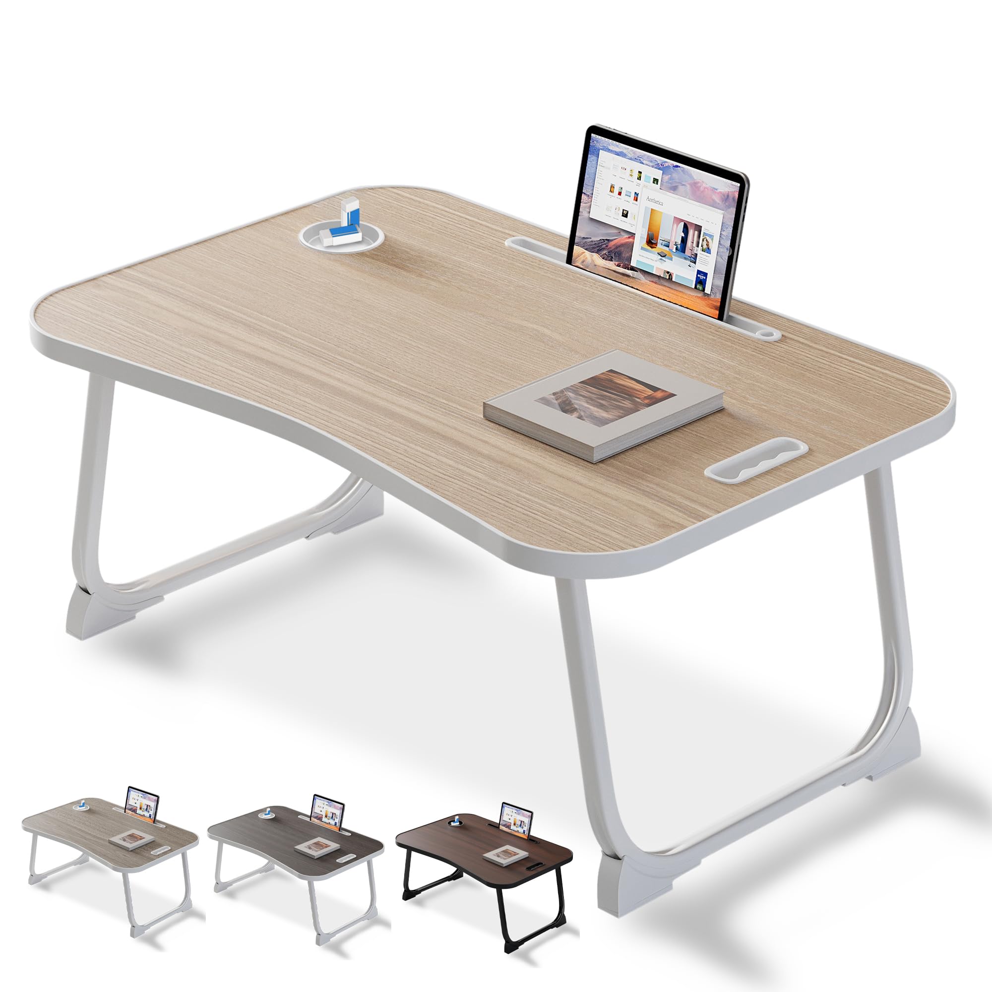 Weiqile Wood Laptop Bed Desk, Lap Desk Breakfast Tray Table For Eating, Reading, Writing, Laptop Stand For Bed, Sofa, Home And Office (Wood)