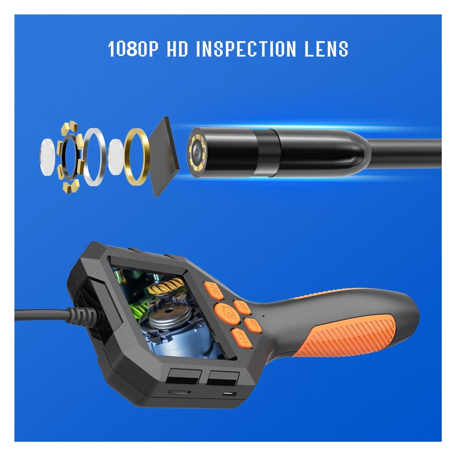 Boroscopio, Cámara endoscópica portátil de 5M 1080P IP67 boroscopio Impermeable Cable rígido inspección alcantarillado tuberías