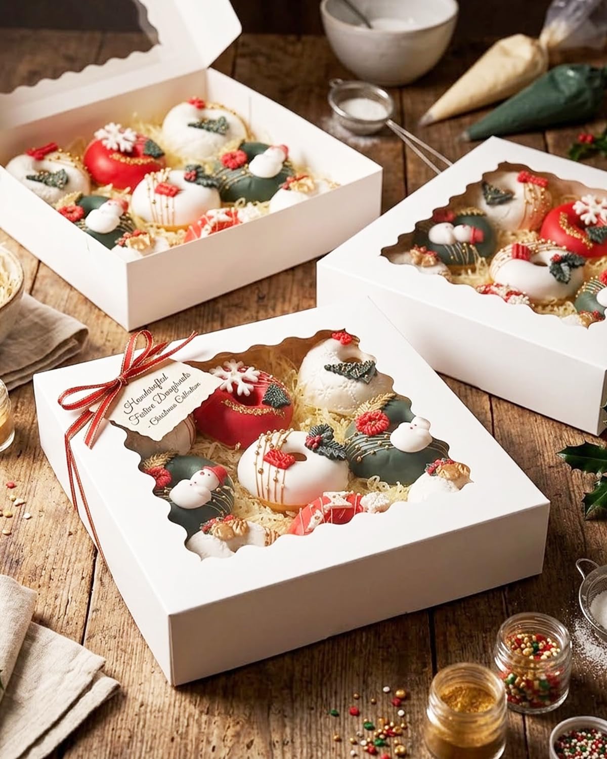 Gcardist Scatole per pasticceria auto-pop up, 50 pezzi, scatole bianche per ciambelle con finestra, 20,32 x 20,32 x 6,35 cm, scatole da forno (20,32 x 20,32 x 6,35 cm)