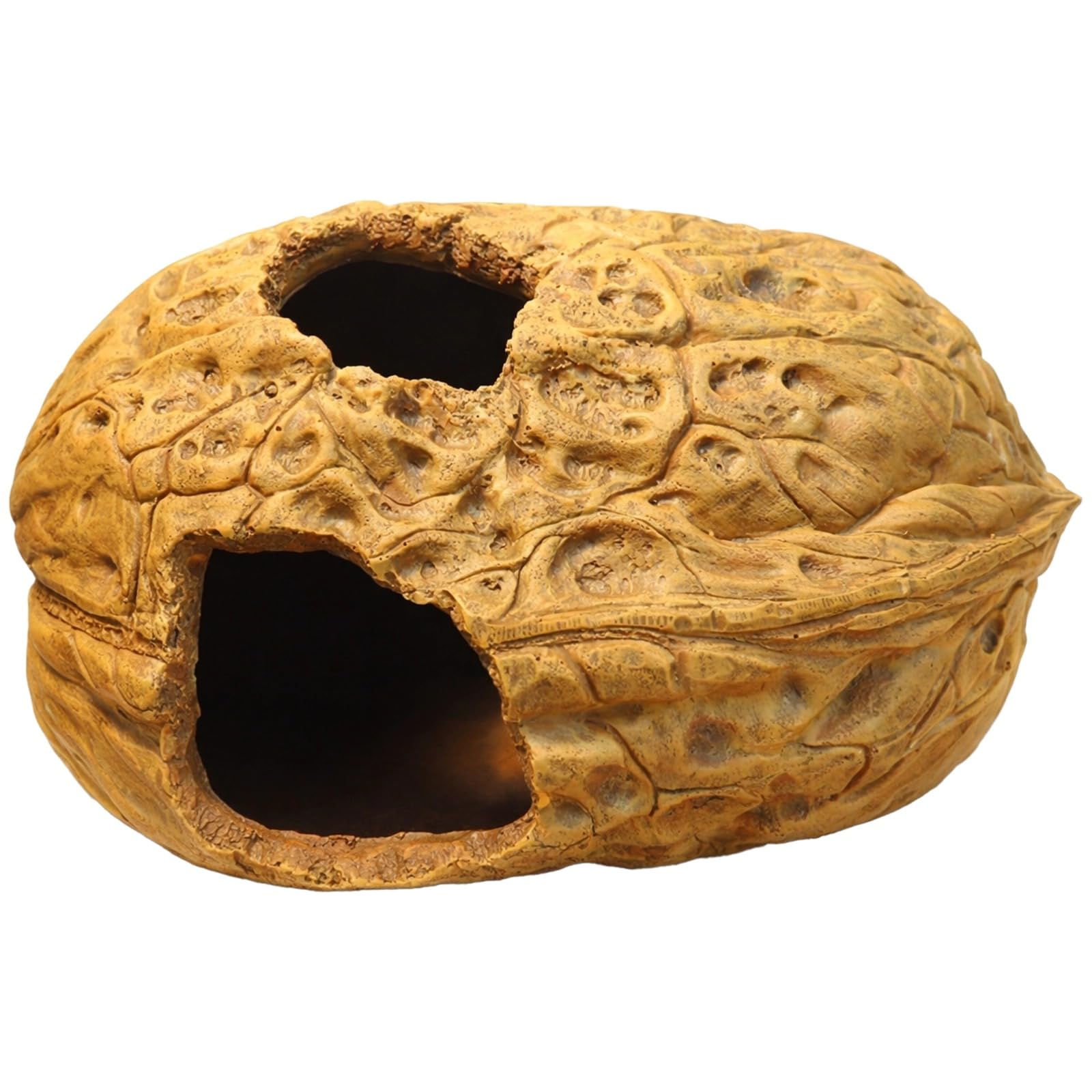 Escondite para reptiles, cueva de nogal para gecko leopardo, decoración de terrario de gecko, accesorios de resina 19 x 12 cm, refugio protegido, fácil acceso, apertura visual