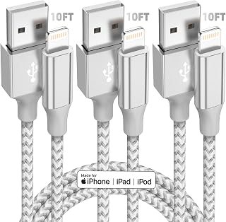 Bkayp iPhone Charger [Apple MFi Certified] 3pack 10FT Lightning Cable Fast Charging High Speed Data Transmission Cord Compatible iPhone 14 13 12 11 Pro Max XS MAX, XR XS X 8 7 6S 6 Plus - White Grey