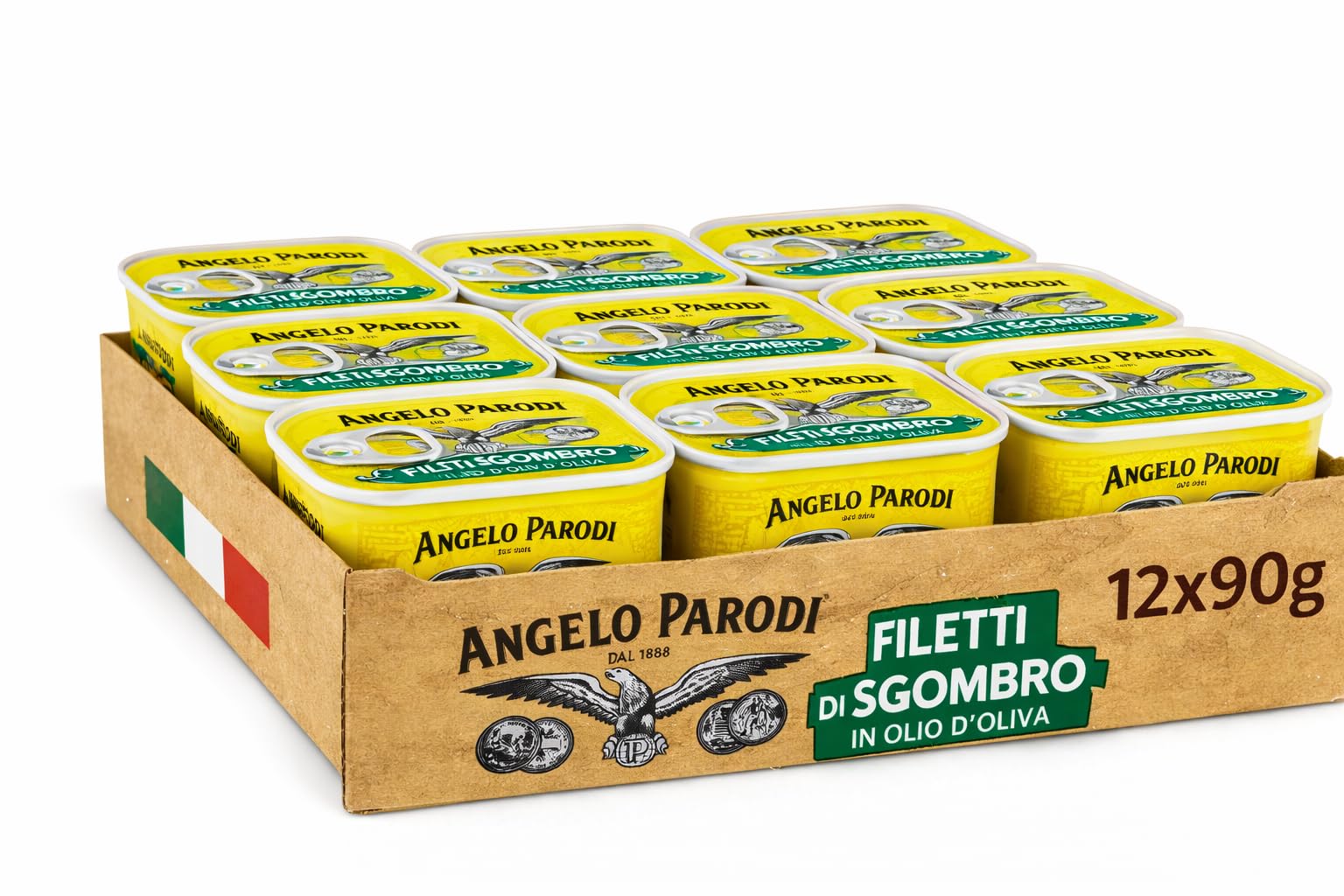 Italian Gourmet Bundle Filets de Maquereau à l’Huile d’Olive 12 x 90 g, Filets de Scombre en Conserve, Poisson en Huile d’Olive, Riche en Protéines, Prêt à Déguster + Italian Gourmet Polpa