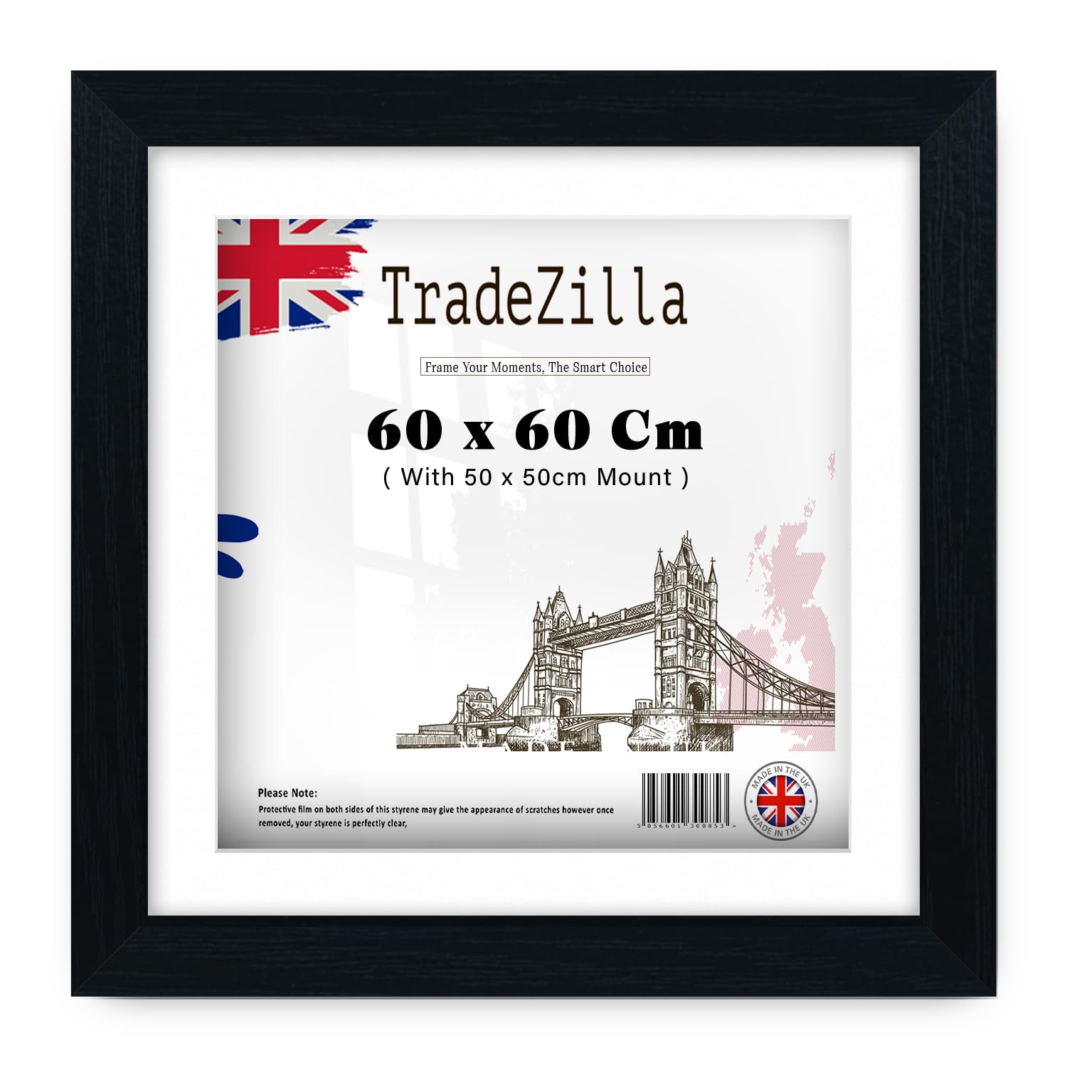 TradeZilla | MDF Decorative Frame (60 x 60 Cm) With (20 x 20 Inch) White Mount Modern Wall Mounted | 24 x 24 Inch Poster, Certificate, Artwork Display for Home & Business [ Black ] — image 1