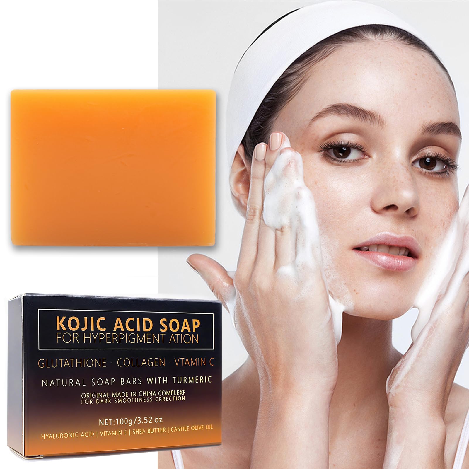 100g Kojic Acid Soap,Savon Eclaircissant,Savon Kojic,Turmeric Soap,Eclaircissant Peau Noir Rapide et Efficace,Les Visage et Corps,Hyperpigmentation Peau Noire
