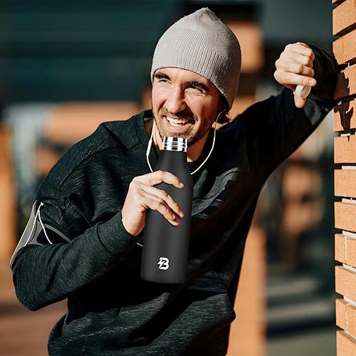 Miniatura 7 de Botella de agua de metal aislada, botella de agua de acero inoxidable de 18 onzas a prueba de fugas con tapa para hombres y mujeres (negro)