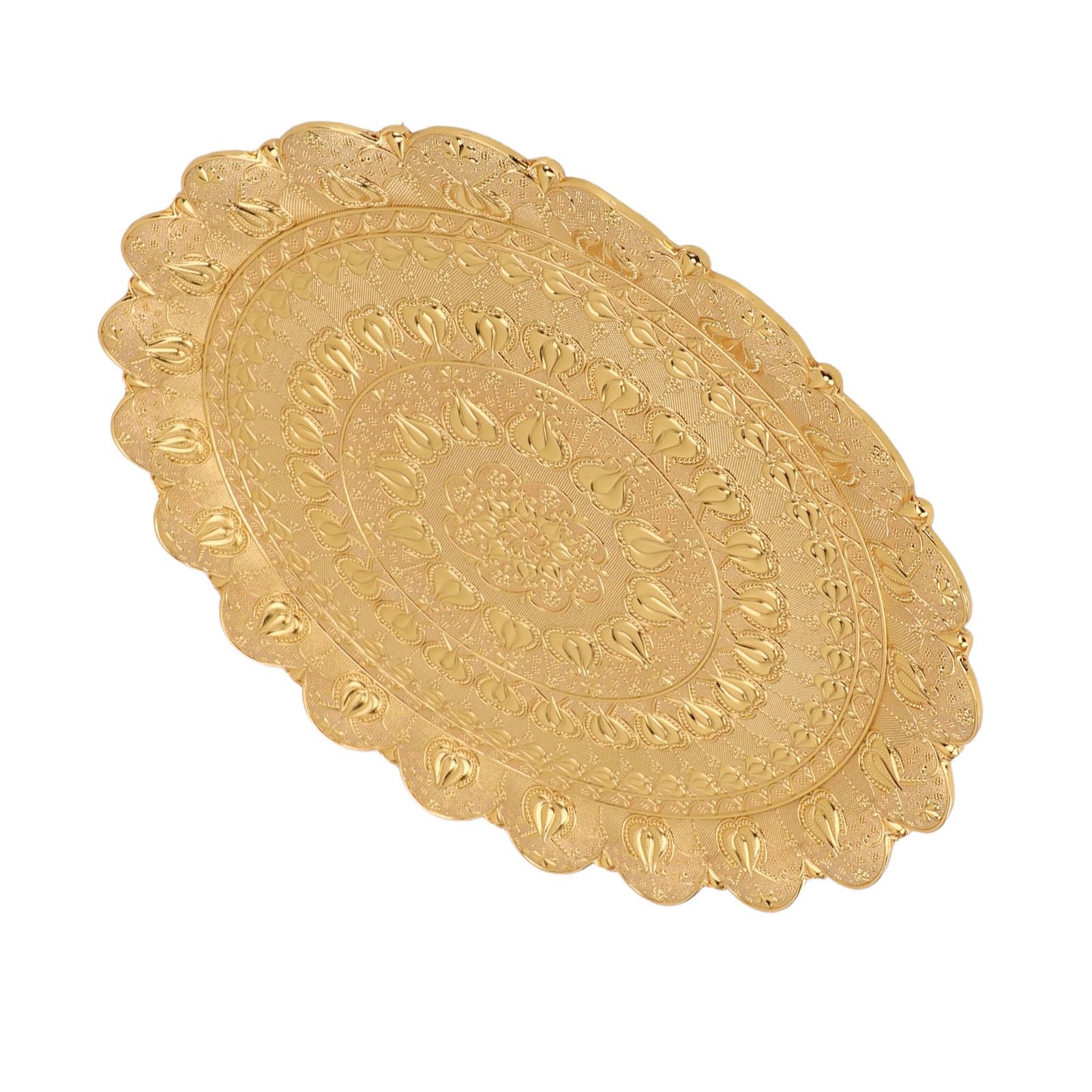 Vassoio da portata per tè e caffè turco, stile vintage, design in rilievo, piatto rotondo in metallo per uso domestico ed esterno, 35 cm (oro)