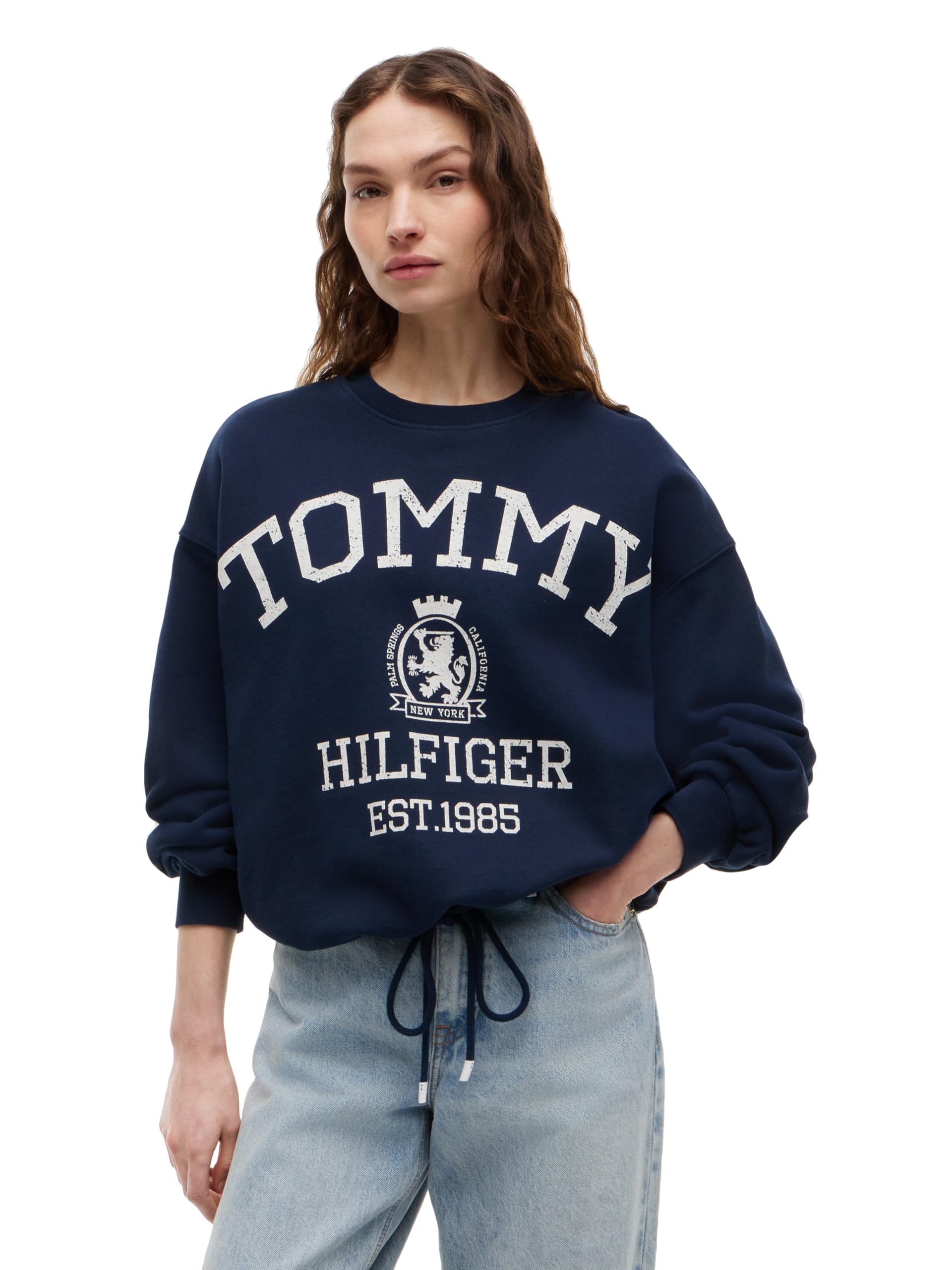 Tommy Hilfiger Women's Medium Weight Crew Neck Sweatshirt Pullover Adjustable Ties