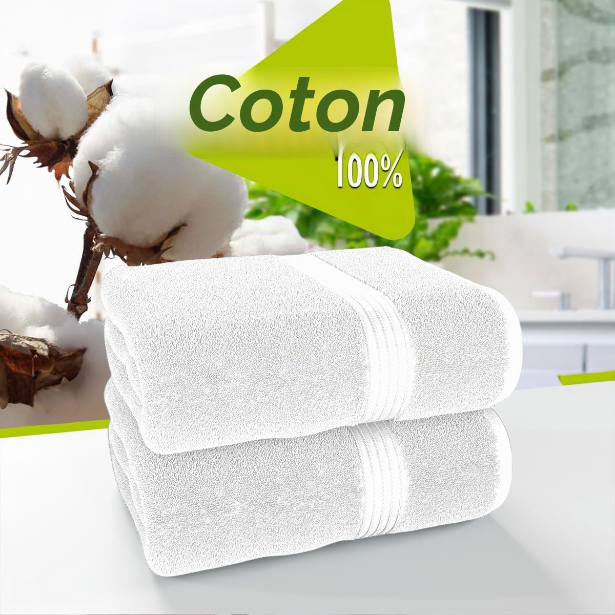 Ensemble de 2 serviettes de bain blanches (51x28 pouces) – Serviettes de bain en coton égyptien super absorbantes 700 g/m² – Serviettes de bain de qualité hôtelière à séchage rapide pour la