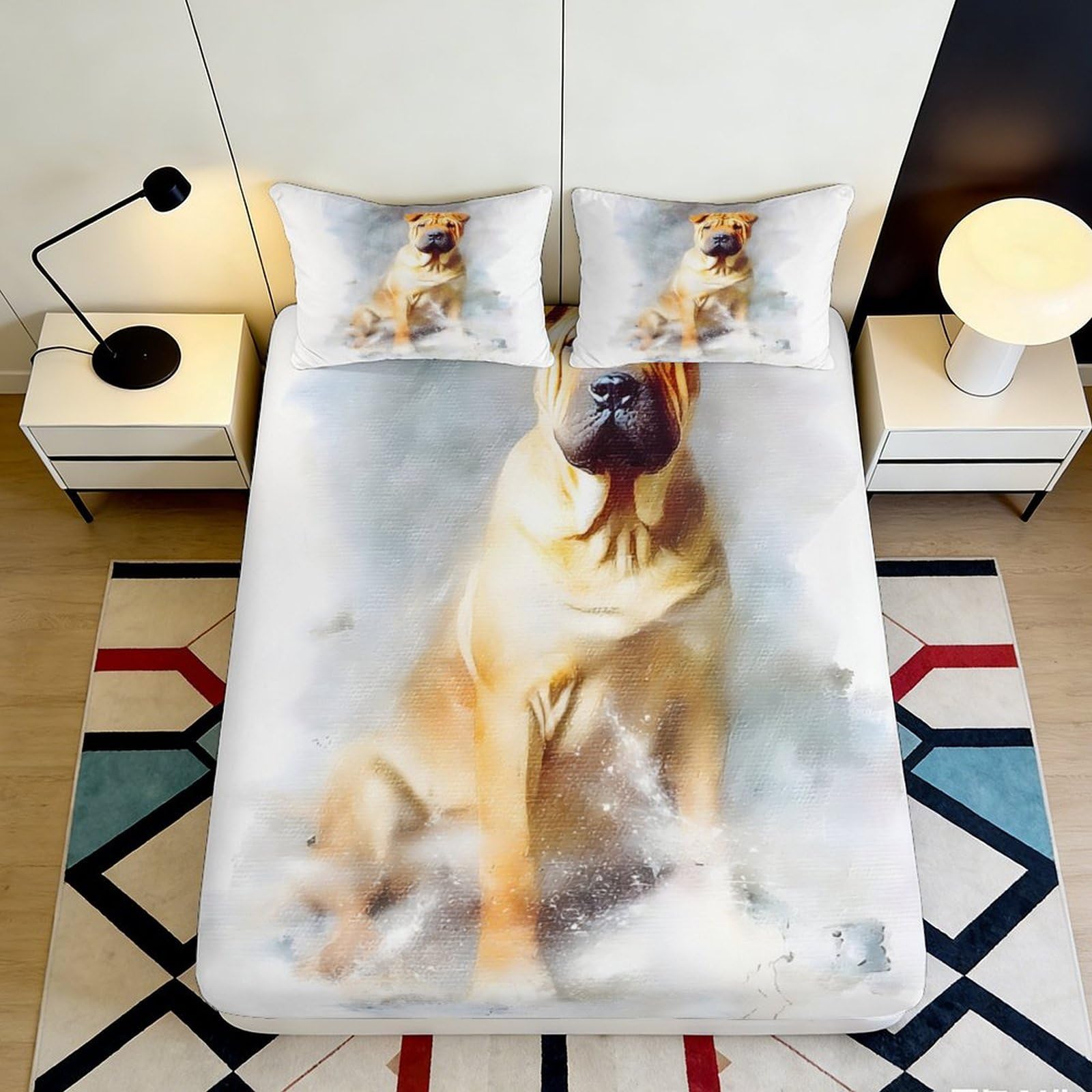 3D Printed Dog Pattern Fitted Sheet Microfiber Soft Breathable Puppy Bed Cover for Bedroom Dormitory Guest Room Mattress Protection Decor 200x200x25cm